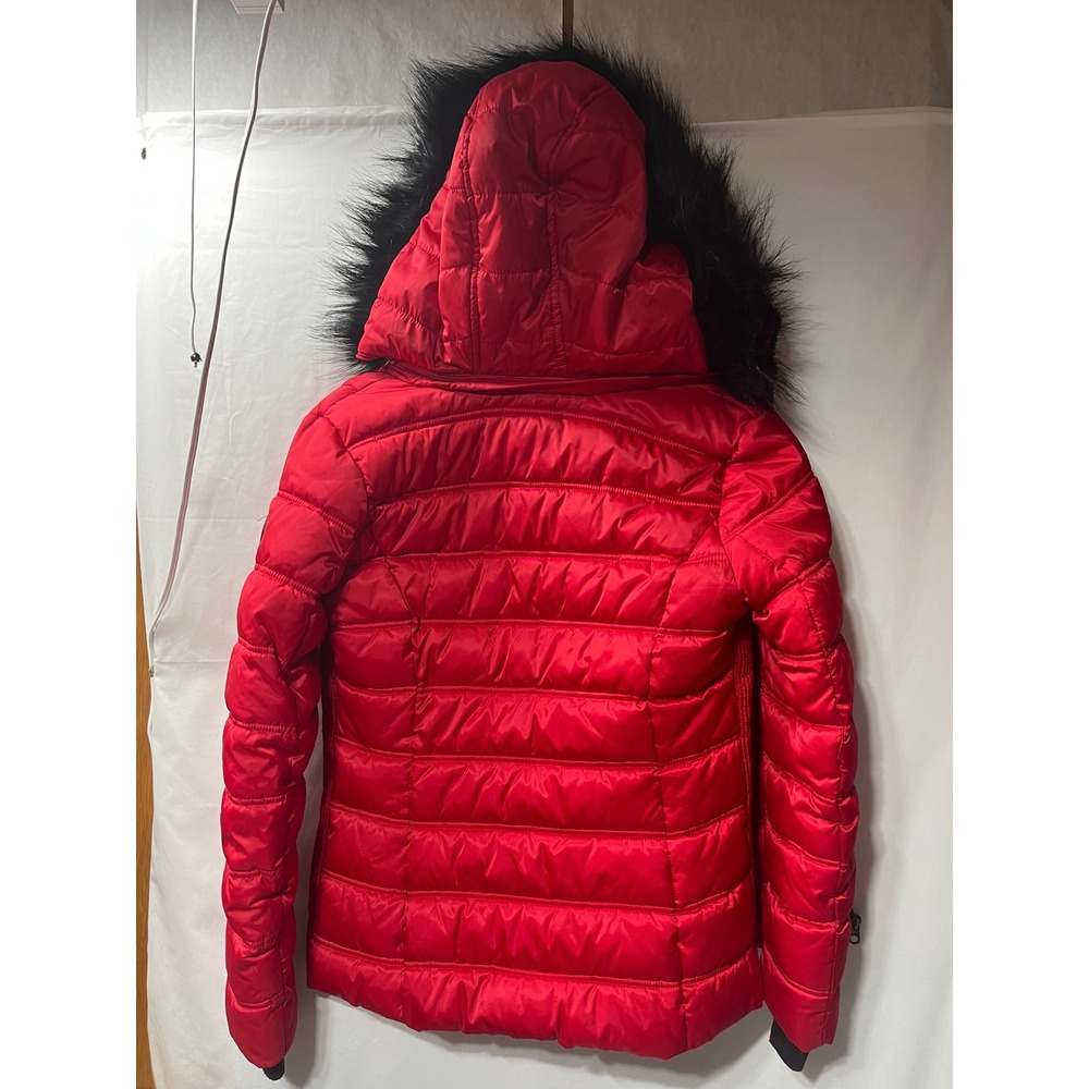 Nautica Womens Red Water Resistant Puffer Jacket Faux Fur Detachable Hood Small - Picture 2 of 4